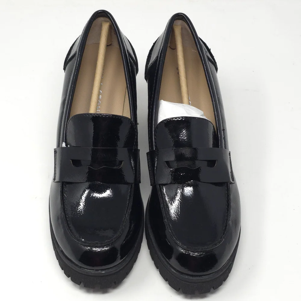 Sun + Stone Presscott Black Patent Chunky Heel Loafers 6.5M - Picture 7 of 12